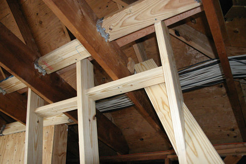 Climbing wall framing at the rafters